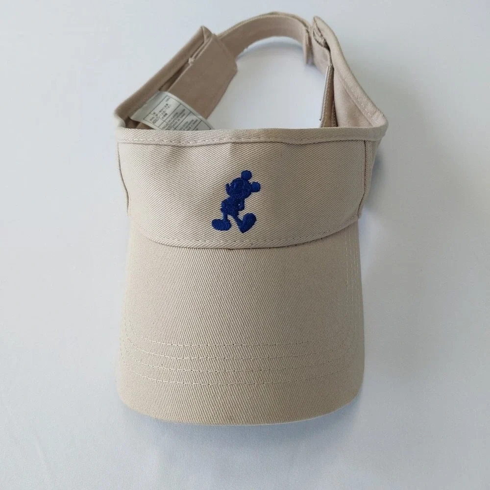 Vtg Walt Disney Mickey Mouse Visor Hat Adult One Size Khaki Blue Strap Back Logo